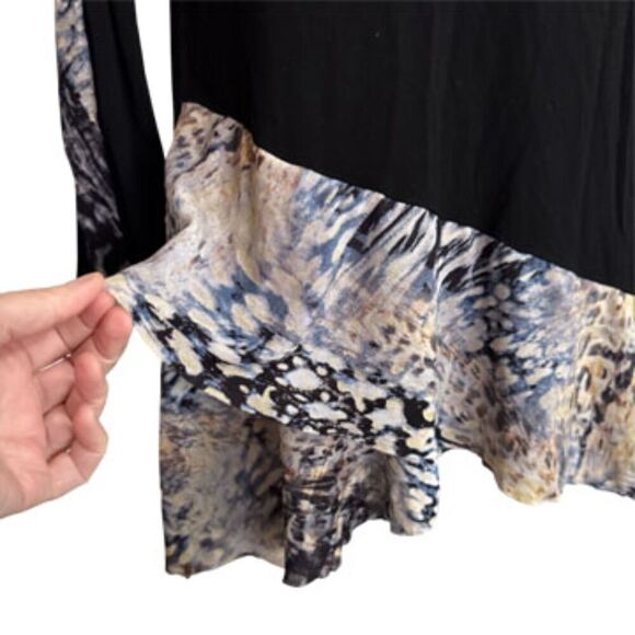 Cable & Gauge Black Sheer Mesh Tiered Front 3/4 Sleeve High Low Top Size S - Picture 6 of 11